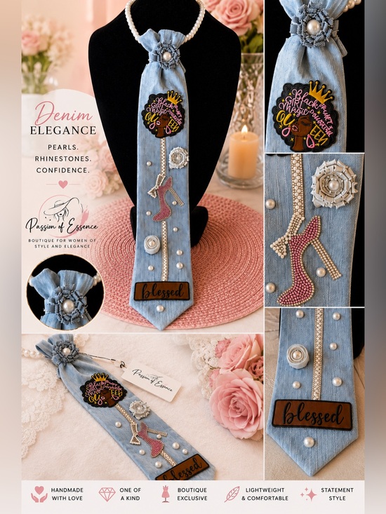 Passion of Essence Jewelry - Handmade Black Girl Magic Denim Necktie Necklace